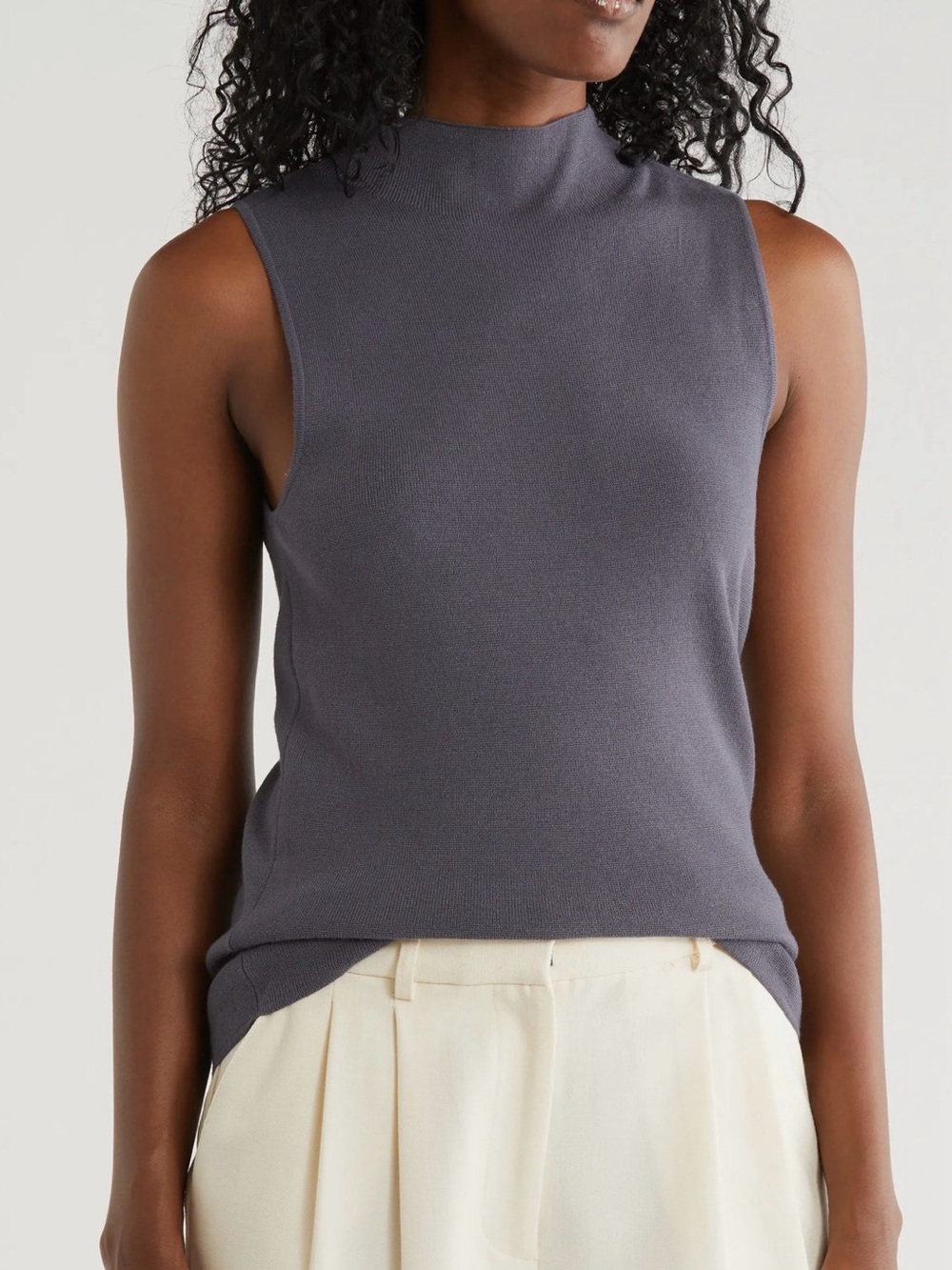 T Tahari Sleeveless Mock Neck Top in Slate Gray